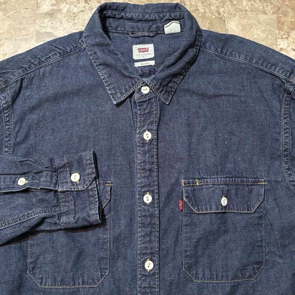 Levi's Shirt Mens Large Relaxed Blue Denim Long Sleeve Button Rodeo Work